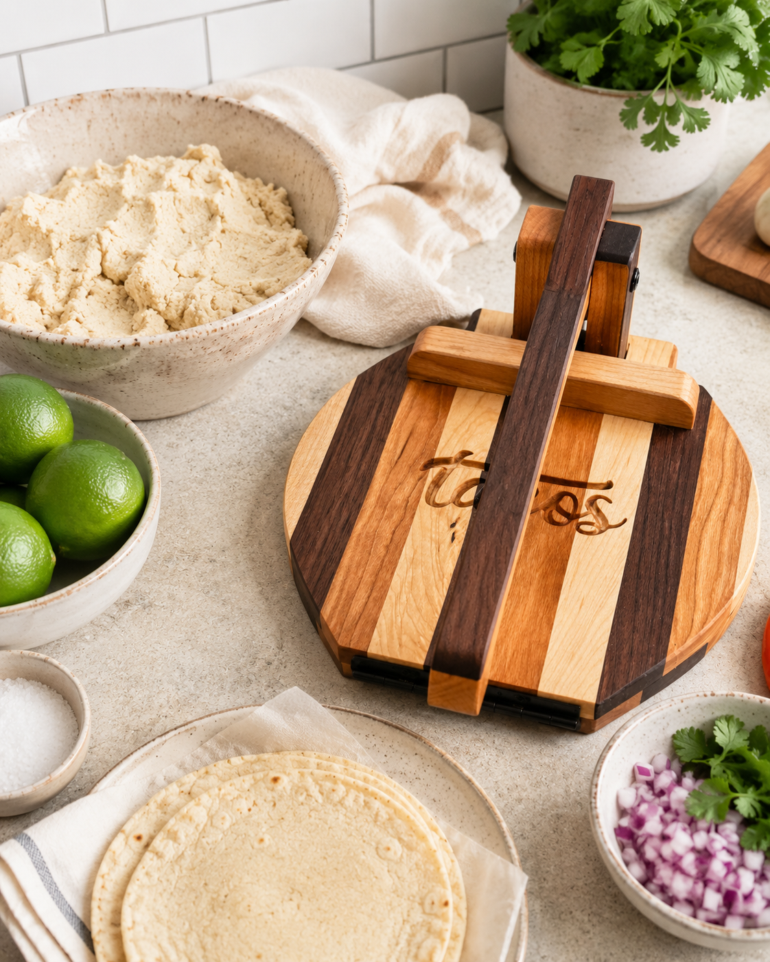 Corn Tortilla Press | Walnut, Maple & Cherry
